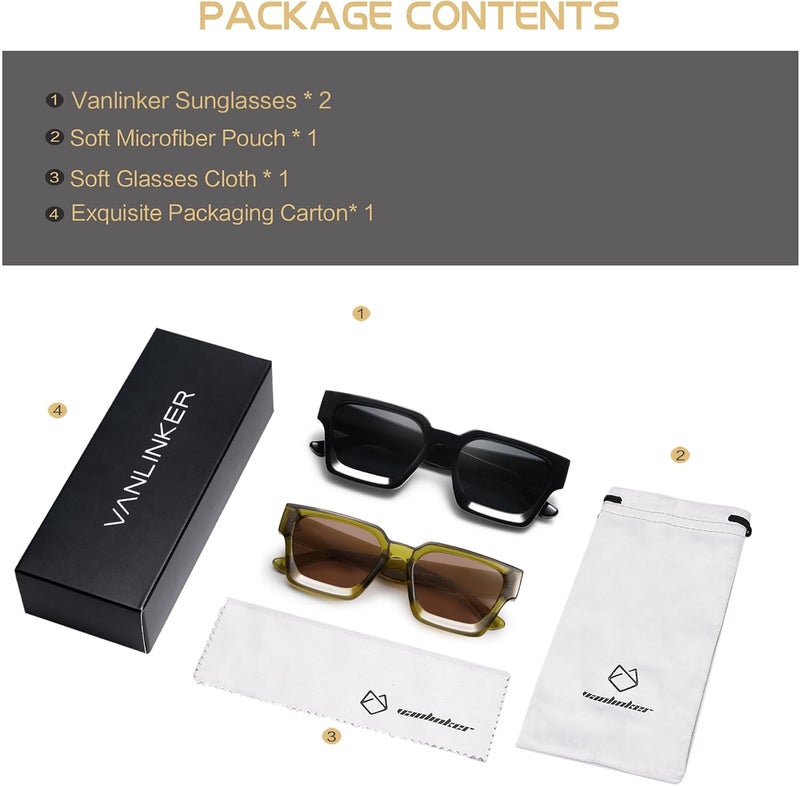 VANLINKER Thick Square Sunglasses for Men Women Retro Chunky Rectangle Shades UV400 Protection VL9731 - Image 5